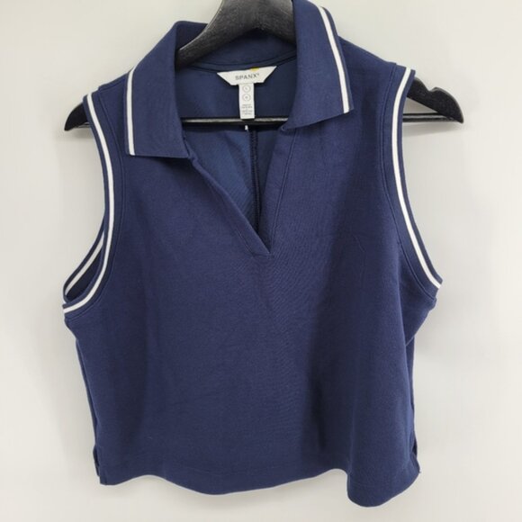 SPANX AirEssentials Pique Polo Tank Navy and White Size Large - Picture 2 of 9